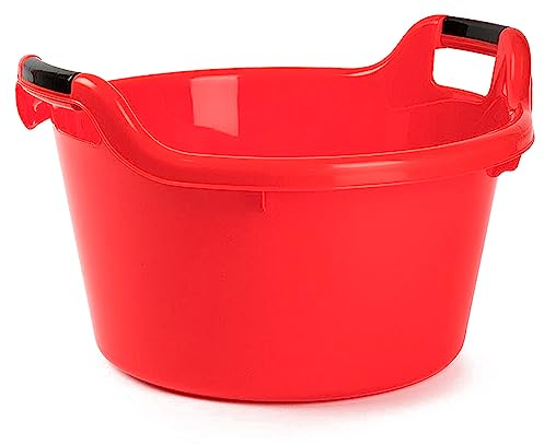 Tradineur - Cubo, Barreño, Tina Multiusos - Fabricado en plástico - Producto y Utensilio de Limpieza - Forma Redonda con Asas - Capacidad de 17 litros - Ø 41,5 cm - Color Rojo