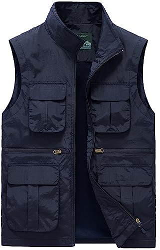 Herren Outdoor Weste mit Vielen Taschen Anglerweste Leicht Safari Weste Sommer Multifunktionsweste Atmungsaktiv Nylon Angeln Weste - XXL