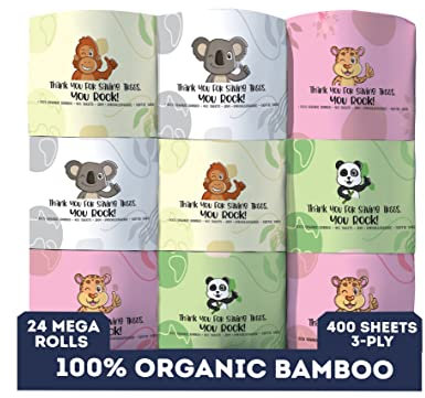 MOTHER EARTH Carta igienica in bambù, ultra morbida e resistente, a 3 strati, 400 fogli per rotolo, ipoallergenica e sicura per i settici, confezione da 24 rotoli