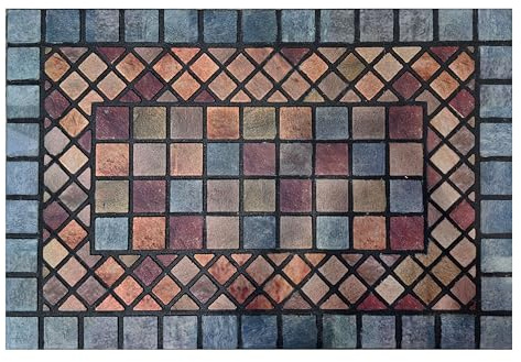 Nicoman Tile Heavy Duty Boot Scraper Doormat, Non-Slip Anti-Fatigue Eco-Friendly Rubber Indoor/Outdoor Door Mat, Rectangular (90x60cm), Blue Border
