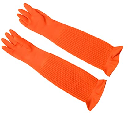 Long Rubber Gloves,Rubber Cleaning Gloves Waterproof Reuseable Dishwashing Gloves Anti-Skid Thick Long Kitchen Gloves for Kitchen 1Pair