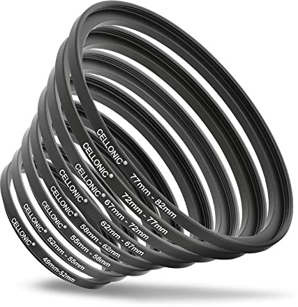 CELLONIC 8-teiliges Step-Up-Ring Set 49-52mm 77-82mm | Metall, schwarz