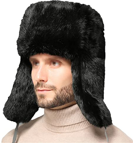 Winter Verdickte Warme Fellmütze Outdoor Baumwolle Ohrenklappen Kappe Pelz Kappe Ohrenklappe Herren Schneekappen, Schwarz , Einheitsgröße