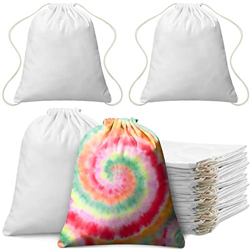 Saintrygo 24 Pcs Tie Dye Drawstring Bags Cotton Sublimation Blank Backpack Bulk Tie Dye Kits Things for Large Groups, 14x16