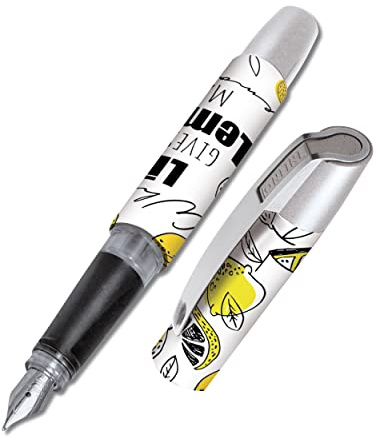 Online Füller Campus Lemon, Tinten-Füller für Rechtshänder, ergonomisches Griffstück, Iridiumfeder medium, Standard-Tintenpatronen, inkl. Kombipatrone blau, 1 Stück (1er Pack)