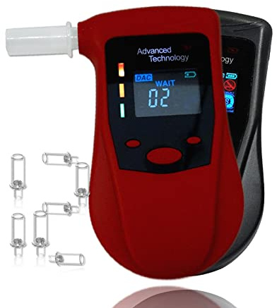 iBACheck Tragbarer Alkoholtester mit Halbleitersensor, wiederaufladbar, digitaler Alkoholtester mit Prelert-Funktion, Alco Test mit 4 Einheiten Standard E 10 Erinnerungen (Farbe) 12 Mundstücke