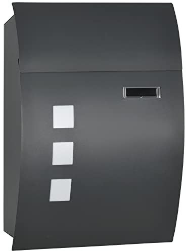 HOMCOM Wall Mounted Letter Box, Weatherproof Post Box for Outside Wall, Modern Mailbox with 2 Keys and Nameplate, Anthracite Grey