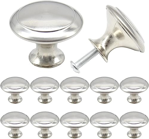 Yosawo 12 Pcs Vintage Cabinet Knobs Round Solid Knobs Handles with Screws for Cabinet, Wardrobe, Drawer, Bathroom Racks (30mm/Silver)