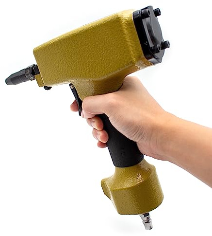LeTkingok DK-50 Pneumatic Punching Gun, Iron Color Steel Shed Board Air Puncher Metal Plate Rivet Punch Tool 3-5MM Hole Diameter Adjustable