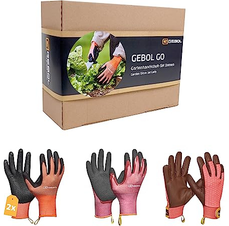 Gebol GO, 4 Paar Gartenhandschuhe-Set Damen, Leder- und Strickhandschuhe Mix für Gärtnerinnen, Top Ausstattung für die Gartenarbeit, für Damen, Gr. S/7