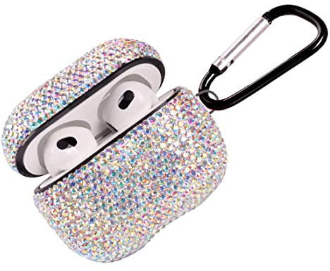 Glitzernde Hülle, kompatibel mit AirPods 3. Generation mit Schlüsselanhänger, stoßfeste Schutzhülle mit Strasssteinen für AirPods 3, Ladehülle (AB)