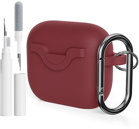 AOTUAO Compatibile con AirPods 3 2021 Custodia Cover e Kit di Pulizia, Case Protettiva Antiurto e Antiscivolo in Silicone per AirPods Terza Generazione con Moschettone, Burgundy
