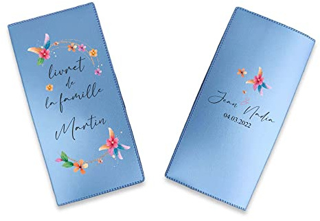 Livret de Famille personnalisé, idée cadeau personnalisable, cadeau mariage original, Protège Livret de Famille motif Plumes Aquarelle - SP0101a (Nacré Pétrole)