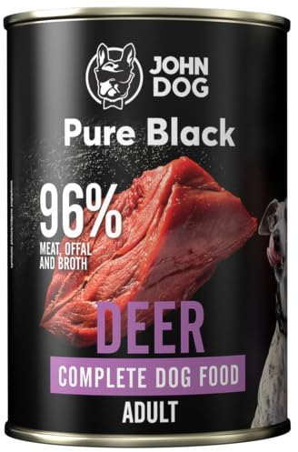 JOHN DOG Hundenassfutter Pure Black Hirsch - Premium Getreidefreies Hundefutter mit 96% Fleisch - Monoprotein Nassfutter für ausgewachsene Hunde 6 x 400g