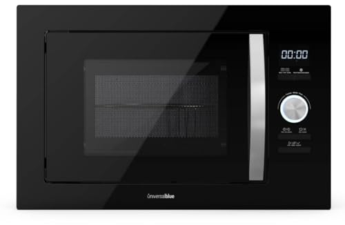 UNIVERSALBLUE Microondas 25 Litros Cristal Negro Encastrable | Microondas de Encastre con Grill 900W | Integrable 5 Niveles Funcionamiento | Temporizador | Bloqueo Infantil | Control Digital