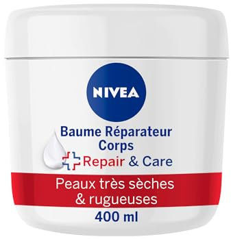 NIVEA REPAIR & CARE Baume Réparateur Visage, Corps & Mains Peaux Très Sèches (1 x 400 ml), Crème à la vitamine E & glycérine pour peaux rugueuses extra sèches, Soin corps hydratant 72H