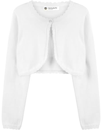 BlackButterfly Girls Long Sleeve Knitted Childrens Kids Bolero Shrug (White, 7-8 Years)