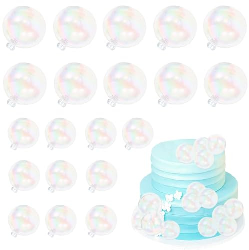 Blumomon 20Pcs Colour Ballon Cake Topper Iridescent Round Ball Cupcake Topper DIY Dessert Cake Decoration Birthday Party Wedding Supplies Baby Shower Cake Decoration