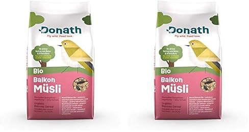 Donath Bio Balkon Müsli -schalenfrei für einen sauberen Balkon - die feine Bio Mischung mit energiereichen Erdnüssen - Ganzjahres Wildvogelfutter - aus unserer Manufaktur in Süddeutschland - 2Kg
