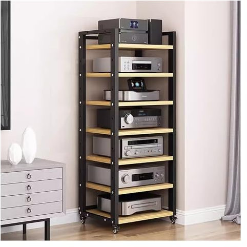 ZCFLWR HiFi-Systemschrank, Rollwagen für 7 Etagen, 55 Zoll hoher Audiogeräteständer, große Stereoschränke, Plattenspieler, Plattenspieler, Medienregal, Turm mit Stauraum, Büro, Mai