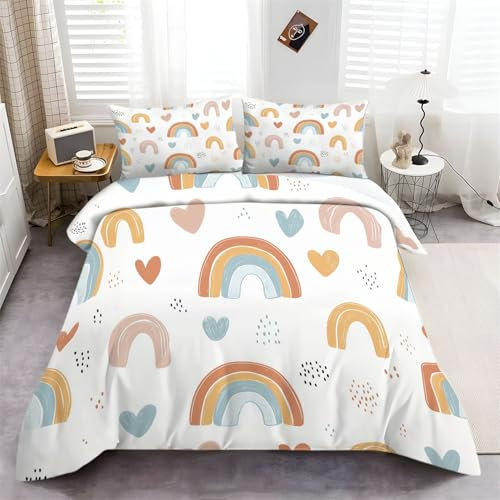 Copripiumino Bohémien Arcobaleno Cuore Colorato, Copripiumino Accoglienti Con Chiusura A Cerniera, Set Di Biancheria Da Letto Con Stampa 3 Pezzi Per Bambini Adolescenti Adulti 260 cm x 220 cm