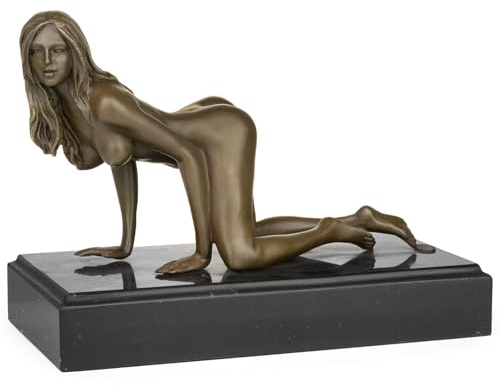 Moritz Bronze Frauenakt kniend 16 cm Aktfigur Skulptur Deko Statue Figur | Massive Handarbeit, kunstvolle gestützte Aktskulptur auf schwarzem Marmorsockel, edles Kunstobjekt für Sammler