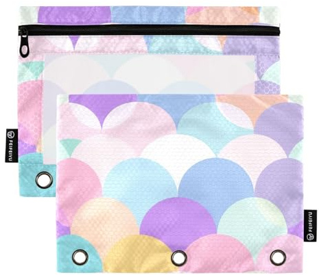 Mnsruu Estuche para lápices para carpeta de 3 anillas, medio círculo en hermosos colores pastel, estuche para lápices, bolsa de cosméticos con cremallera transparente para oficina, viajes, cosméticos,