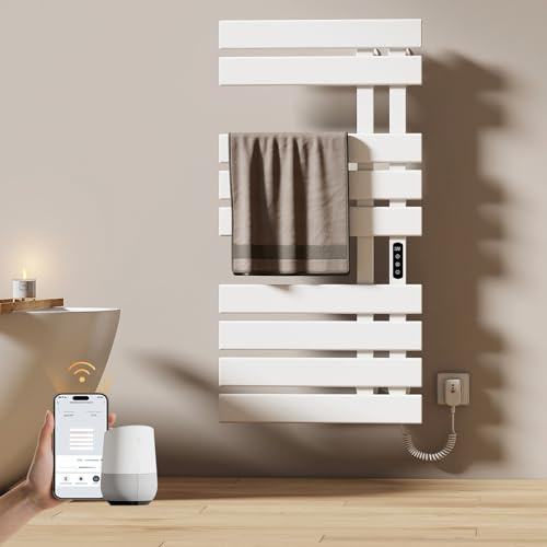 EMKE Scaldasalviette elettrico da bagno, 500 x 1000 mm, WiFi, scaldasalviette elettrico, scaldasalviette elettrico per Alexa e Google Home e app, bianco 350 W