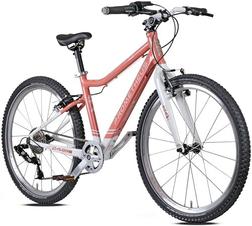 PROMETHEUS BICYCLES PRO cykel 24 tum flicka | Premium barncykel 60 cm flickor aluminium | cykel flicka 60 cm från 7 år superlätt | 8 växlar SRAM X4-växel | korall vit