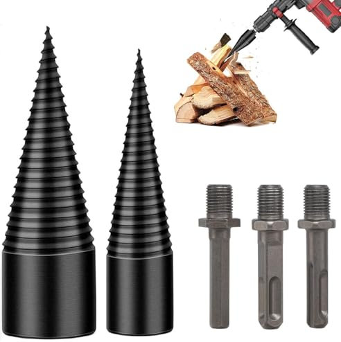 Punta Conica Spaccalegna 42mm+32mm, Spaccalegna per Uso Domestico, Spaccalegna Cono di legno, Spaccalegna Trapano a Cono in Acciaio Cono, Trapano per Cono con 3 Manici (Esagonale,Rotondo,Quadrato)