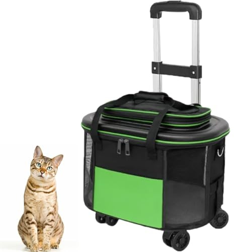 Tragbarer Transportwagen für Haustiere mit Rollen und Teleskopgriff, atmungsaktives Mesh-Design für bequemes Reisen, ideal für Katzen und kleine Haustiere unter 10 kg