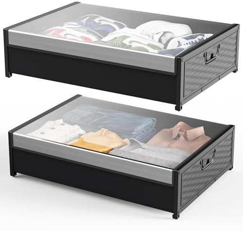 DreamHaven Unterbett-Aufbewahrungsbox mit Rollen Unterbett-Schuh-Organizer mit abnehmbaren Deckeln große Rollkommode für Kleidung Spielzeug Schuhe Decken (2 Stück)