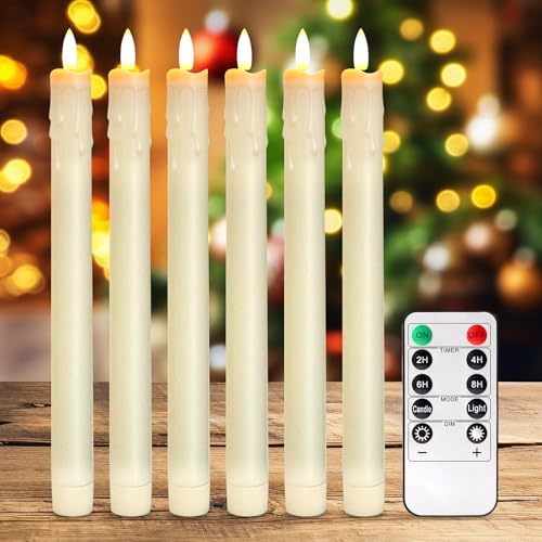 PORFOYO 6 Stück LED Stabkerzen, LED Kerzen, Flammenlose Kerzen Mit Timerfunktion, Batteriebetriebene Kerzen, Mit Fernbedienung, Für Party Tisch Halloween Weihnachten Decor (Weiß)