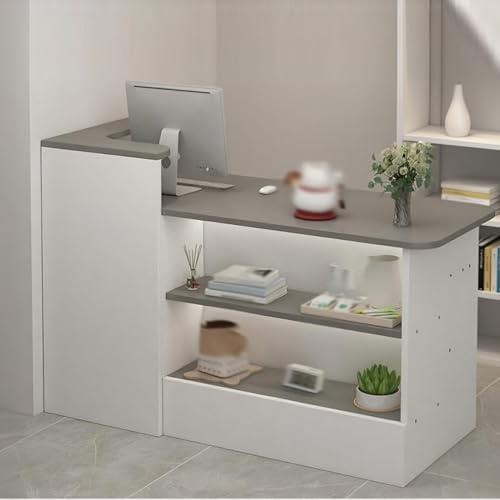 Taifuan Mostrador PequeñO De RecepcióN Estetica, Mostrador Tienda Madera, Gabinete De Cajero, Mostrador De Cajero Ideal para Recepciones, Oficinas, PeluqueríAs(Gris/Izquierda,120x100x45cm)