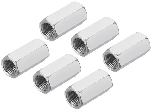 MECCANIXITY M10 x 1 Pitch Carbon Steel Hex Coupling Nuts, 6Pcs 30mm/ 1.2 Length Fully Threaded Rod Coupling Nut Stud Fine Thread Pipe Connector Fasteners, Silver