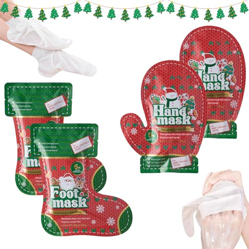 Fußmaske und Handmaske Weihnachtsgeschenke, Weihnachten Peeling-Handmasken und Fussmaske Sehr Trockene Füsse, Hornhaut Entfernen FußPeeling Fussmaske & Handpeeling Maske (Dunkelrot+Grün)