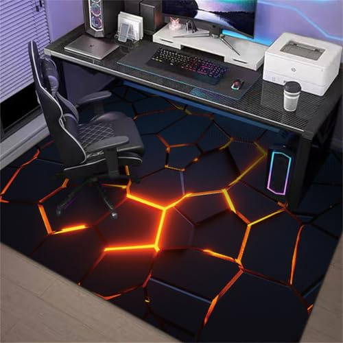 Highdi Bodenschutzmatte Bürostuhl, Bürostuhl Unterlage rutschfest Kratzfest Bodenmatte Stuhlunterlage, Spiele Stil Bürostuhlunterlage Schreibtischstuhl Unterlage Teppich (Rote Lava,120x140cm)