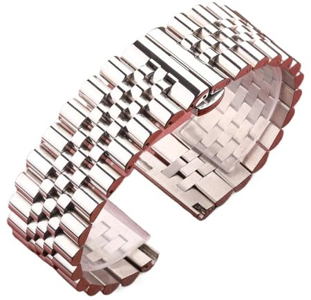 NASUNJIA Klockarmband I Rostfritt Stål, Silverpolerat Metallarmband, Dubbelknapp, Fjärilsspänne, 16 Mm Till 22 Mm Klockarmband(20mm)