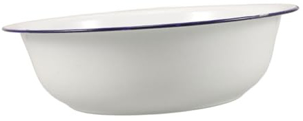 HEALEEP Cuenco Esmaltado Vintage para Baño de Pies, 32 Cm, Borde Azul Claro, Ligero y Resistente, Lavabo Multiuso para Remojar Pies y Cuidado Personal en Spa Doméstico