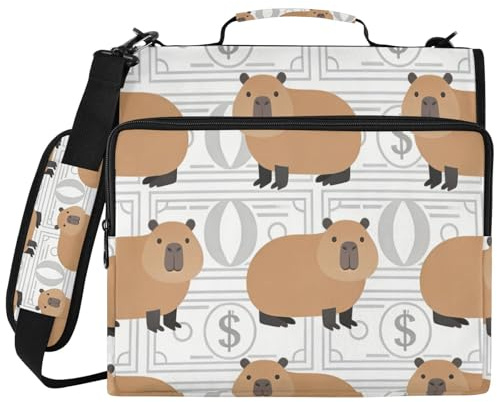 Capy Dollar - Carpeta simple de 3 anillos con cremallera con correa para el hombro y asa, carpeta de cartera de capacidad Laege para la escuela y la oficina