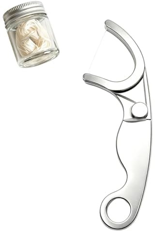 Púa de hilo dental de acero inoxidable de por vida, soporte de hilo dental de metal reutilizable con bucle para llavero, herramienta portátil para el cuidado bucal