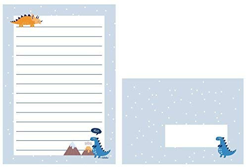 dabelino® Briefpapier Set Dinosaurier für Kinder: A5 Block liniert, 10 Umschläge + A6 Malblock