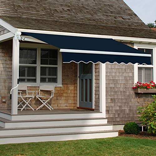 Diensweek 10'x8' Patio Awning Retractable, Manual Commercial Grade Fully Assembled- Quality 100% 280G Ployester Window Door Sunshade - Deck Canopy Balcony P100 Series (10'x8', Navy Blue)