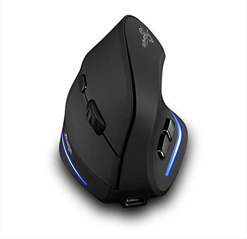 zelotes Mouse Wireless,Ricaricabili,3 DPI Regolabile,6 Pulsanti,2,4 GHz con Ricevitore USB,LED,Mouse Ergonomico Verticale Senza Fili per PC,Laptop,Mac,Nero