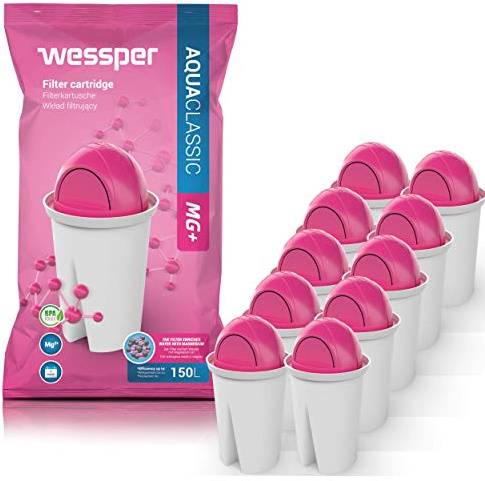 Wessper Classic Vattenfilterpatroner med Magnesium | Ersättning för Aquaphor Standard, Brita Classic, Dafi Classic filterpatron | Minskar Kalk och Klor | Renare Vatten | Förpackning med 10 st