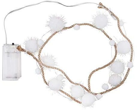 Ideen mit Herz LED-Lichterkette, Pompons mit Juteband, 20 LED-Lämpchen in Warmweiß mit weiß-irisierenden Pompons