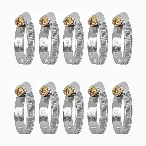 Azisha Schlauchschellen Edelstahl - 10 Stück 25-40 mm Schellen-Set - Mehrzweck Schlauchklemme – Schraubschellen für Wasser, Gas und Pool Schlauch