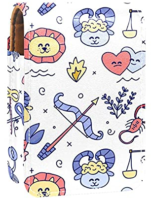 Lippenstiftetui mit Spiegel Koralle Meerestiere Lipgloss-Halter Tragbarer Lippenstift-Aufbewahrungsbox Reise-Make-up-Tasche Mini-Kosmetiktasche aus Leder Für 3 Lippenstifte