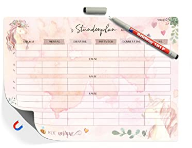 TOBJA® Einhorn Stundenplan abwischbar magnetisch inkl Stift - Einschulung Mädchen Stundenplan 1. Klasse | Schultüte Füllung Stundenplan Magnetisch