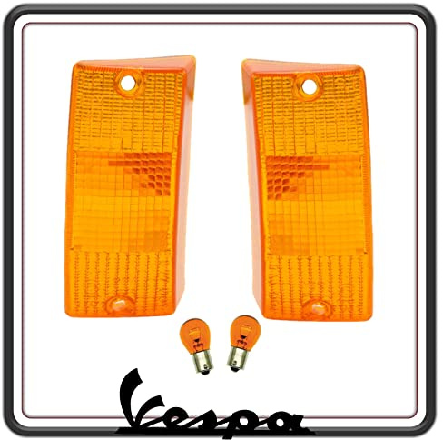 KIT COPPIA DUE GEMMA GEMME PLASTICA VETRINO FRECCIA FRECCE ANTERIORI ARANCIO COMPLETE DI LAMPADINE PER VESPA PX 125 150 200 - VESPA ARCOBALENO